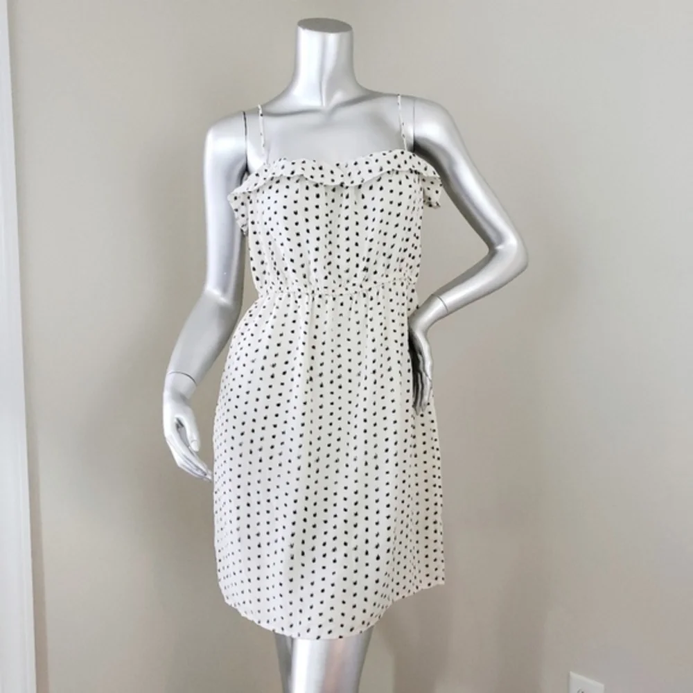J.Crew Silk Polka Dot Ruffle Spaghetti Strap Cami Summer Party Cocktail Dress 10